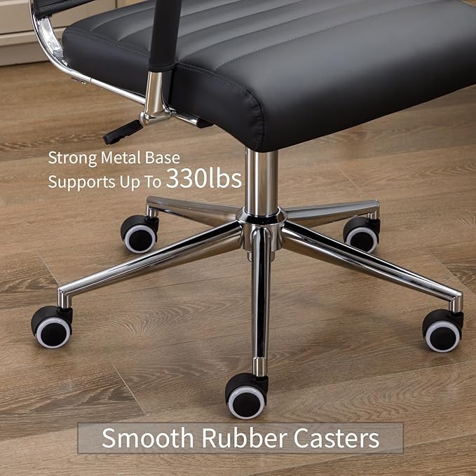 Office Desk Chair Leather, Conference Room Chairs with Wheels, Executive Modern High Back Ergonomic Swivel Rolling Ribbed Computer Chair