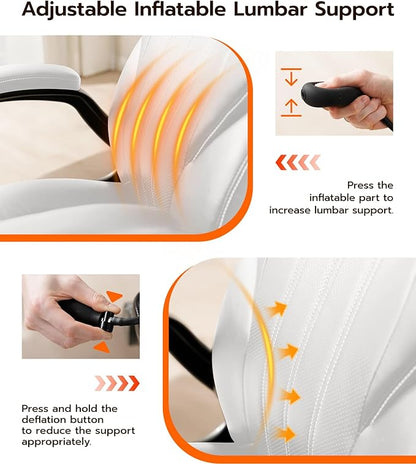 Office Desk Chair, Ergonomic Computer Chair with Padded Flip-Up Arms and Adjustable Lumbar Support, PU Leather Executive Chair with Tilt Lock and 360° Swivel Rolling Wheels for Work, Study