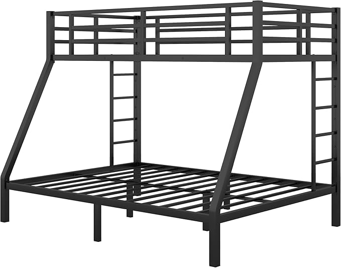 Bellemave Twin XL Over Queen Bunk Bed for Adults, Twin XL Over Queen Bunk Beds Frame with 2 Ladder and Full Length Guardrail, Easy Assemble, Mattress Not Included, Black