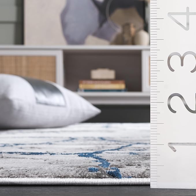 SAFAVIEH Craft Collection Area Rug - 8' Square, Ivory Grey & Blue, Modern Abstract Design, Non-Shedding & Easy Care, Ideal for High Traffic Areas in Living Room, Bedroom (CFT877M)