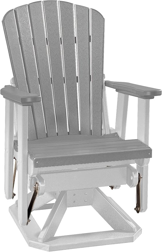 DutchCrafters Slat Fan Back Poly Adirondack Swivel Glider Outdoor Patio Chair (White & Light Gray)