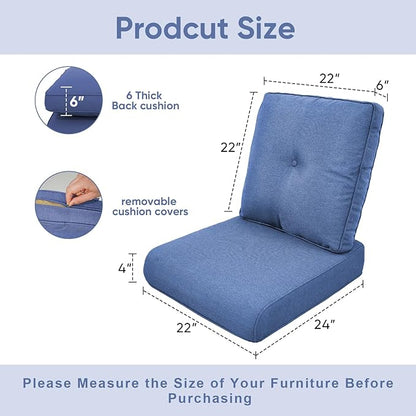 Outdoor Chair Cushions for Patio Furniture - 1 Pack Outside High Back Thick Water-Resistant Cushion 22x24 with Zipper Cover for Wicker Glider Rocking Chairs Loveseat Couch – Blue/Buckle