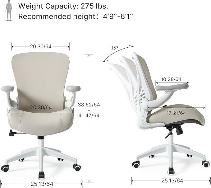 EUREKA ERGONOMIC Leather Desk Chair, PU Leather Office Chair with Wheels and 3D Adjustable Armrests, Executive Office Chair, Ideal for Home and Office, Greige