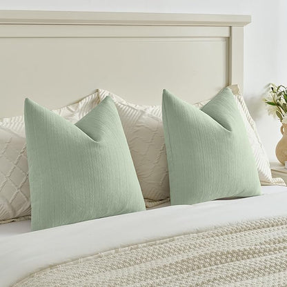 FUTEI Sage Green Decorative Throw Pillow Covers 16x16 Inch Set of 2,Soft Cozy Wheat Ear Striped Patterns Cushion Cases,Modern Home Decor for Couch Bed Living Room
