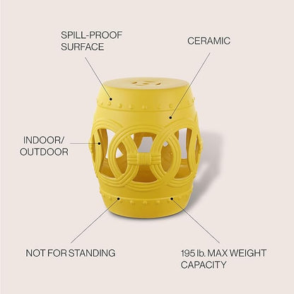 JONATHAN Y TBL1022E Lucky Coins 16" Chinese Ceramic Drum Indoor/Outdoor Garden Stool Bohemian, Coastal, Cottage, French Country, Traditional, for Living Room, Garden Room, Patio, Matte Yellow
