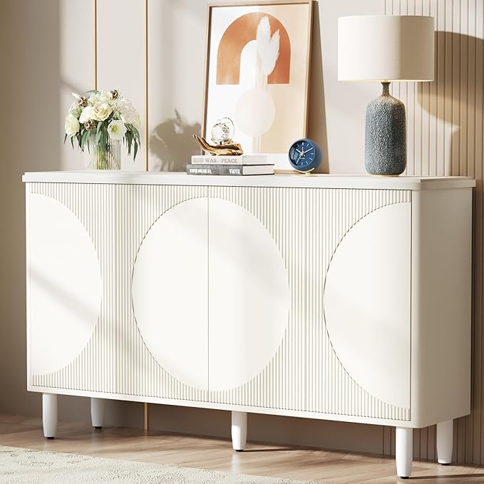 Tribesigns Buffet Cabinet Sideboard with Storage, 59.4-Inch White Storage Cabinet Modern Sideboard Buffet Table with Doors for Living Room Kitchen Dining Room