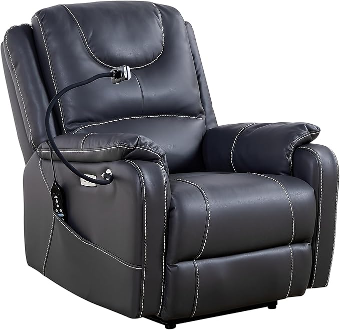 Zero Gravity Power Recliner Chairs for Adults 139°Single Sofa Chair Massage and Lumbar Heating with USB Port, Phone Holder, Side Pocket, Eco Leather(Black)