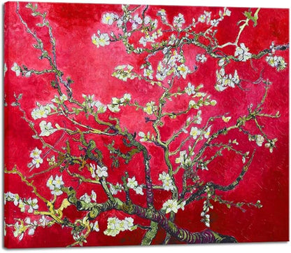 Wieco Art Large Red Almond Blossom Tree Vincent Van Gogh Paintings Reproduction Canvas Prints Wall Art for Home Decor and Wall Decor Classical Flowers Pictures Artwork