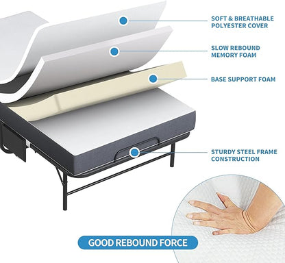 Folding Bed with Mattress for Adults, 75" x 31" Foldable Bed with Side Pocket, Twin Size Metal Bed Frame with Wheels, Portable Rollaway Bed for Guest, Travel