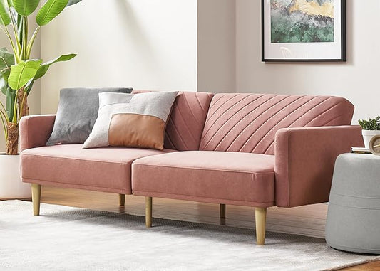 mopio 76.4" Futon Sofa Bed, Couch, Loveseat, Sleeper Sofa, Mid Century Modern Futon Couch, Sofa Cama, Couches for Living Room (Old Rosa Velvet)