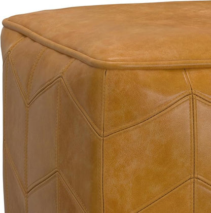 SIMPLIHOME Morden Contemporary Square Pouf in Brown Genuine Leather for The Living Room, Bedroom and Kids Room