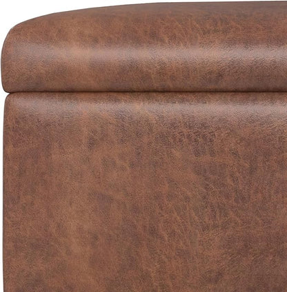 SIMPLIHOME Gabbie 48 inch Wide Contemporary Rectangle Rectangular Storage Ottoman in Distressed Saddle Brown Vegan Faux Leather, Assembled, for The Living Room, Entryway and Family Room