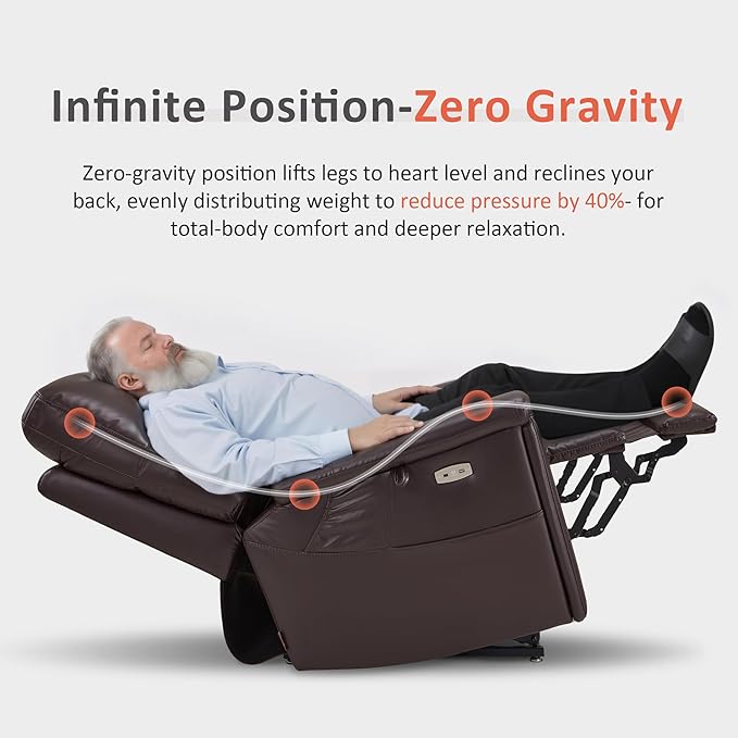 MCombo Heavy Duty Lift Chair for Elderly, Extra Wide Dual Motor Power Lift Recliner 450lbs with Hidden Cup Holders, USB Charging, Breathable Faux Leather R7777 (Dark Brown)