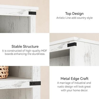 IDEALHOUSE 5 Tier Bookcase, Farmhouse Book Shelf with Storage, Tall Book Case Wooden 5 Shelf Bookcase for Home Office, Living Room, Bed Room (White, 67.4" H x 31.5" W x 12.8" D)