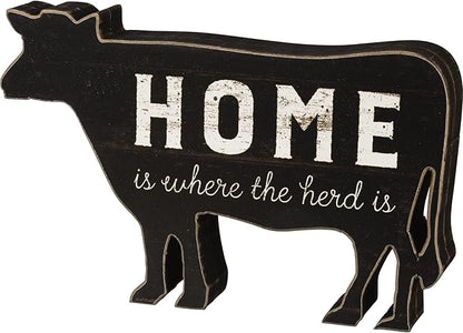 Primitives by Kathy Home is Where The Herd is Cow Black White Farmhouse Chunky Sitter Tier Tray Wood