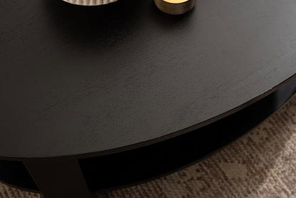 Kate and Laurel Foxford Modern Tiered Oval Coffee Table; 38 x 24 x 18; Black; Transitional Two-Tier Living Room Table with Storage and Resilient Wood Construction