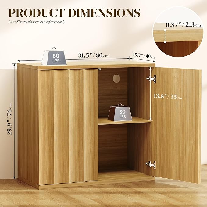 2 Pack Fluted Sideboard Buffet Cabinet with Storage, 31.5" Modern Kitchen Cabinets with Doors, Coffee Bar Buffet Cabinet for Kitchen, Entryway Cabinets for Living Room, Natural