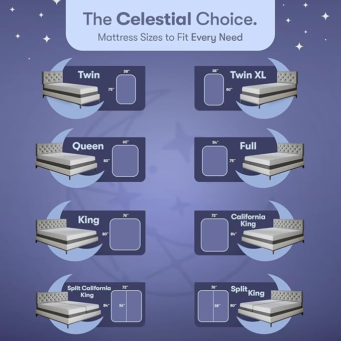 Celestial Sleep Gel Memory Foam Mattress in a Box, Made in The USA, CertiPUR-US® Certified Foam, Oeko-Tex, and Fiberglass-Free Certified Bed, 10 inch Medium - Full