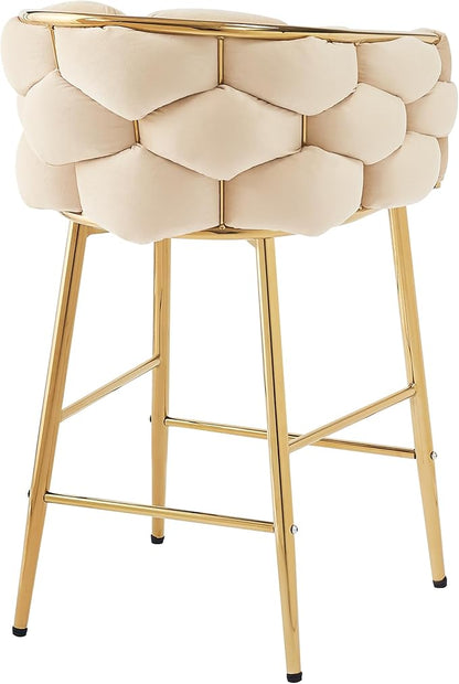 Christopher Knight Home Barrel Counter Stools,Velvet Counter Height Barstools, Modern Luxury Makeup Stool Upholstered Chairs with Gold Legs(Set of 2),Beige