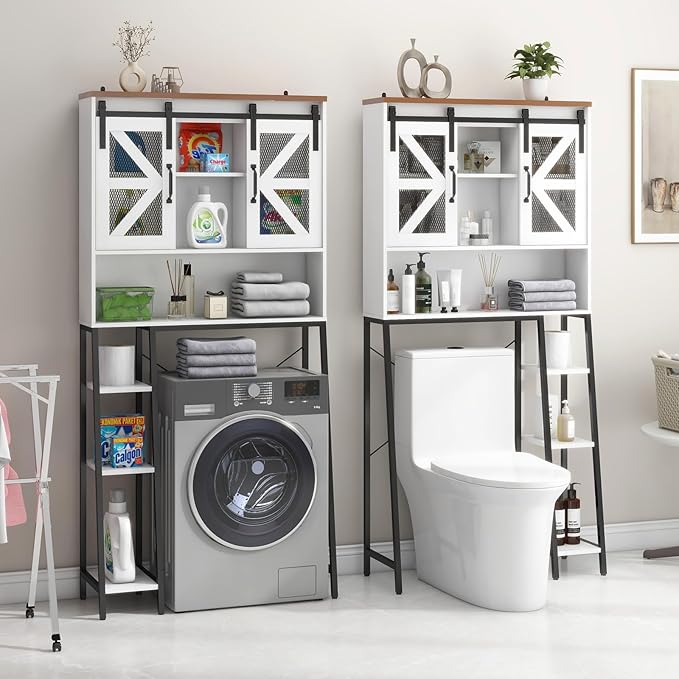 Vabches Over The Toilet Storage Cabinet, Farmhouse Storage Cabinet Over Toilet with Sliding Barn Door，Home Space-Saving Toilet Rack, for Bathroom, Restroom, Laundry