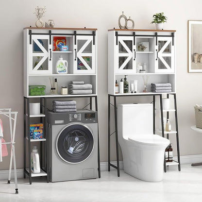 Vabches Over The Toilet Storage Cabinet, Farmhouse Storage Cabinet Over Toilet with Sliding Barn Door，Home Space-Saving Toilet Rack, for Bathroom, Restroom, Laundry