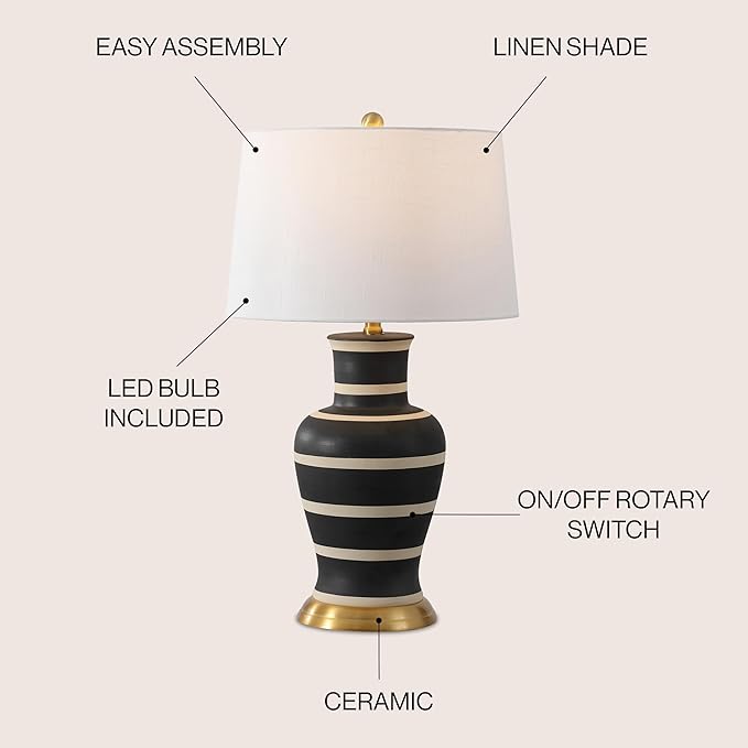 JONATHAN Y JYL4026J Julian 29" Traditional Classic Ceramic Urn LED Table Lamp, Black/Beige for Bedroom, Living Room, Kitchen, Home Office