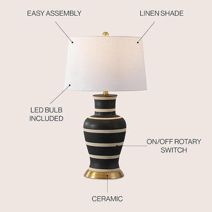 JONATHAN Y JYL4026J Julian 29" Traditional Classic Ceramic Urn LED Table Lamp, Black/Beige for Bedroom, Living Room, Kitchen, Home Office