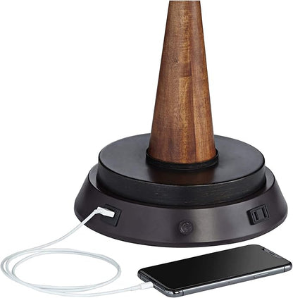 Possini Euro Design Buckhead Modern Table Lamp with Dimmable USB Workstation Charging Base Geometric 28" Tall Bronze Tapered Fabric Drum Shade for Living Room Bedroom House Bedside Nightstand Home