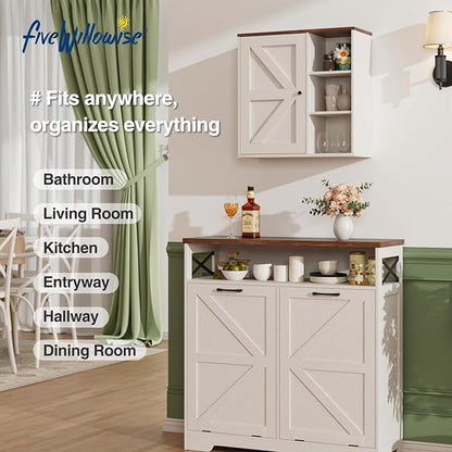 Bathroom Wall Cabinet, Farmhouse Medicine Cabinet with Barn Doors and Adjustable Shelves, 24'' Kitchen Wall Mounted Cabinet, Floating Over Toilet for Kitchen, Living Room