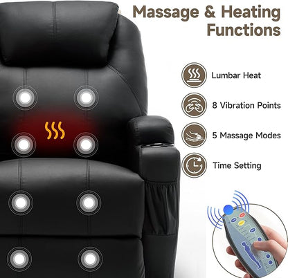 Recliner Chair, Rocking Chair with Massage and Heat, 360° Swivel Recliner Chairs for Adults, Rocker Manual Recliner with Remote Control and Cup Holder for Living Room, Bedroom, Nursery