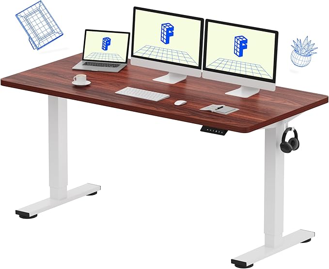 FLEXISPOT EN1 One-Piece Standing Desk 60"x24" Mahogany - 1" Thick Desktop, Home Office Use, Height Adjustable with 4 Memory Presets, Supports Multiple Monitors, 2 Packages