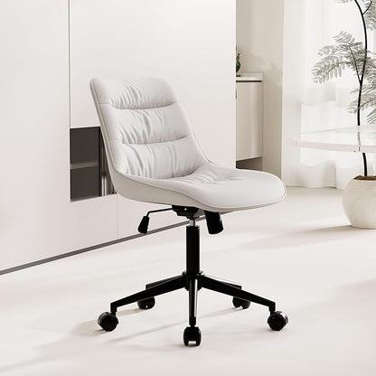 Rowill Leather Office Chair, Ergonomic Armless Desk Chair with Waterproof Cushion & Slient Wheels & SGS-Certified Class 3 Explosion-Proof Gas Lift, Ideal for Home Office, Study and Vanity(White)