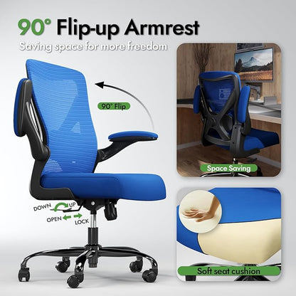 Ergonomic Office Chair - X-Shaped Computer Desk Chair Comfy, Gaming Chair, Office Chair with Lumbar Support, Mesh Office Chairs, Desk Chair for Long Hours(Black Blue)