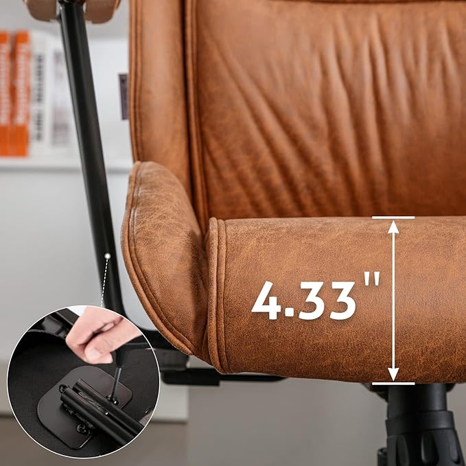 High Back Office Desk Chair,Ergonomic Reclining Office Chair,Modern Swivel Computer Chair,Conference Room Chairs,Brown Leather Chair with Lumbar Support,330lbs