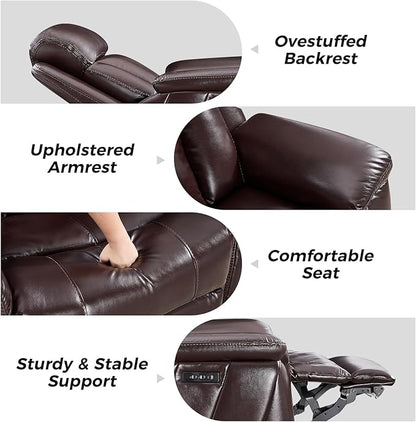 CANMOV 50" Wide Oversized Recliner, Faux Leather Power Lift Recliner Chair, Extra Large Lift Chair with Massage and Heat, Stand Up Recliner for Elderly Big and Tall, Brown