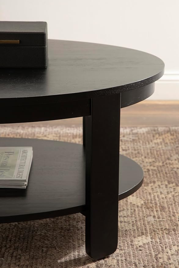 Kate and Laurel Foxford Modern Tiered Oval Coffee Table; 38 x 24 x 18; Black; Transitional Two-Tier Living Room Table with Storage and Resilient Wood Construction
