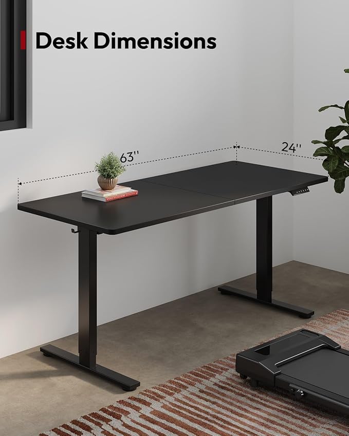 SANODESK Standing Desk Height Adjustable Electric Stand up Desk 63x24 Inches Sit Stand Home Office with Splice Board, Black Frame/Black Top