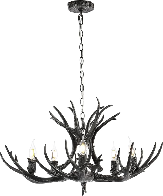 JONATHAN Y JYL6300C Eldora 30" Adjustable Resin Antler 5-Light LED Chandelier, Glam, Rustic,Cottage,Transitional, Dimmable Dining Room, Living Room, Kitchen, Foyer, Bedroom, Black