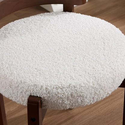 Modern Vanity Chair Upholstered Small Ottoman Footstool, Make Up Stool Sherpa Fabric with Backrest Wooden Frame for Living Room Bedrooms, 1PC, White