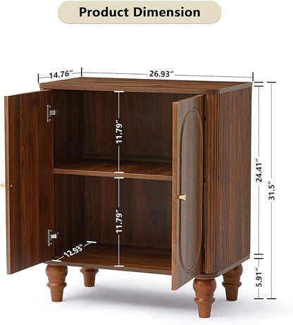 ORRD Fluted Storage Cabinet, Modern Credenza Wooden Accent Sideboard Buffet Cabinet Set of 2 with Adjustable Shelves and Solid Wood Legs, Console Table for Kitchen Dining Living Room Entryway, Walnut
