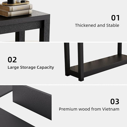32" Entryway Table, Long Narrow Console Table with Shelves, Farmhouse Wood Sofa Table Behind Couch, Rustic Entry Table for Hallway, Living Room or Foyer, Black