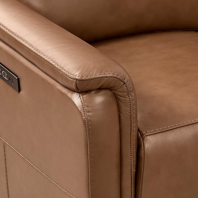 Watson & Whitely Genuine Leather Power Recliner Chairs W Power Headrest for Adults, Swivel Glider Recliner Chair W Charging Ports for Living Room, Saddle