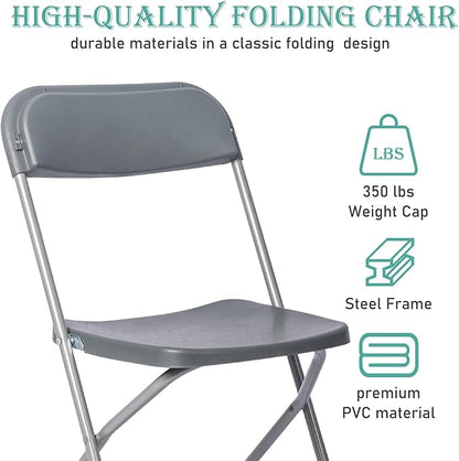 90 Pack Plastic Grey Folding Chairs,Portable Party Chairs Stackable Commercial Seats with Steel Frame for Office Home Outdoor Indoor Wedding Party Patio Dinning Events,350lbs Capacity