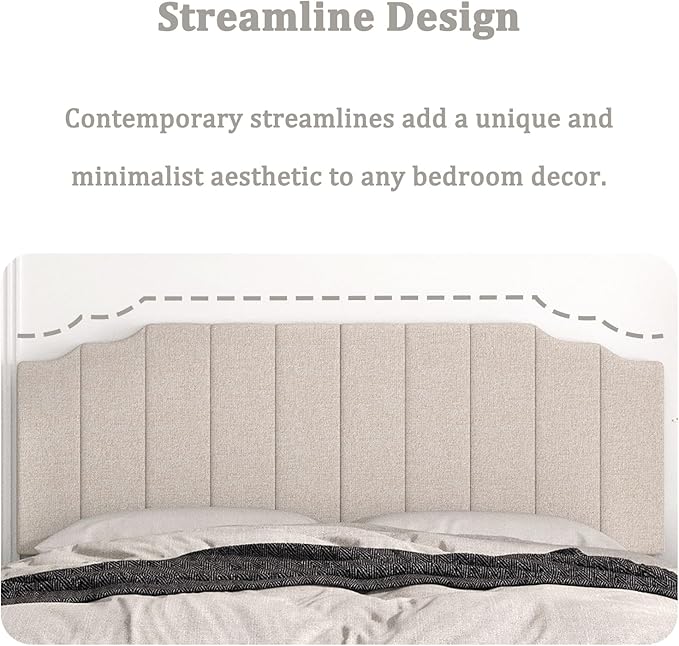 King Size Headboard Only, Linen Wall Mounted Headboard King for Adjustable Bed Modern Upholstered Head Board Easy Assembly, Beige