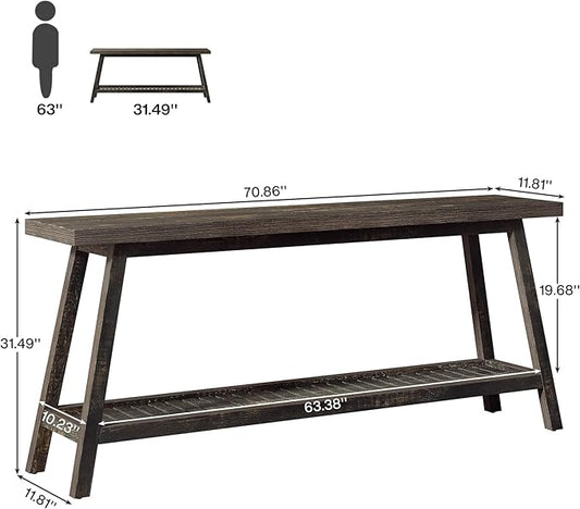 Tribesigns Farmhouse Console Entryway Table: 70.9 Inches Extra Long Console Table for Entryway, 2-Tier Narrow Wood Foyer Sofa Couch Table for Hallway, Entrance, Living Room, Dark Brown
