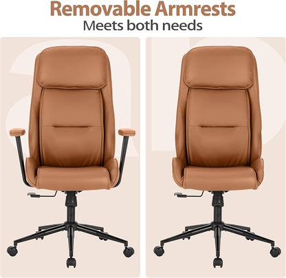 High Back Office Desk Chair,Ergonomic Reclining Office Chair,Modern Swivel Computer Chair,Conference Room Chairs,Brown Leather Chair with Lumbar Support,330lbs (Pure Brown)
