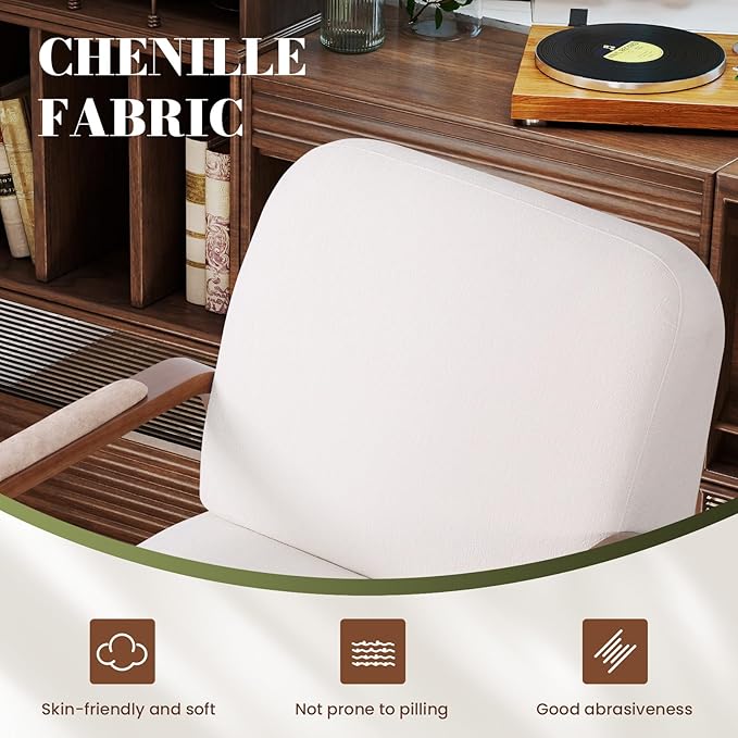 360° Swivel Accent Chair with Solid Wood Base, Swivel Living Room Chair with Chenille Fabric (Beige, Set of 1)