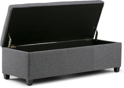 SIMPLIHOME Avalon 48 inch Wide Contemporary Rectangle Storage Ottoman Bench in Slate Grey Linen Look Fabric, Assembled, for the Living Room, Entryway and Family Room