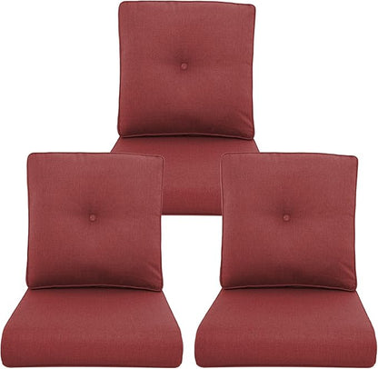 Outdoor Chair Cushions 3 Packs - Outside High Back Thick Water-Resistant Cushion 22x24 with Zipper Cover for Patio Glider Rocking Chairs Loveseat Couch – Red/Buckle