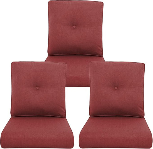 Outdoor Chair Cushions 3 Packs - Outside High Back Thick Water-Resistant Cushion 22x24 with Zipper Cover for Patio Glider Rocking Chairs Loveseat Couch – Red/Buckle